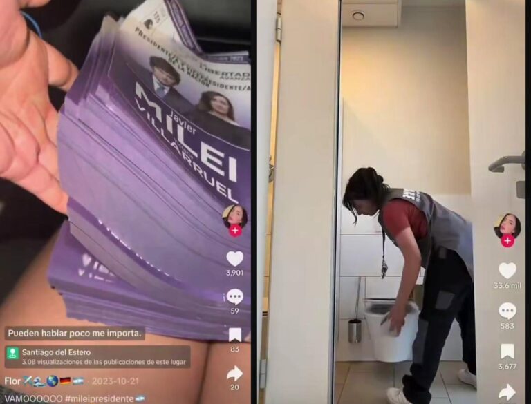Influencer santiagueña limpiando un baño en Alemania