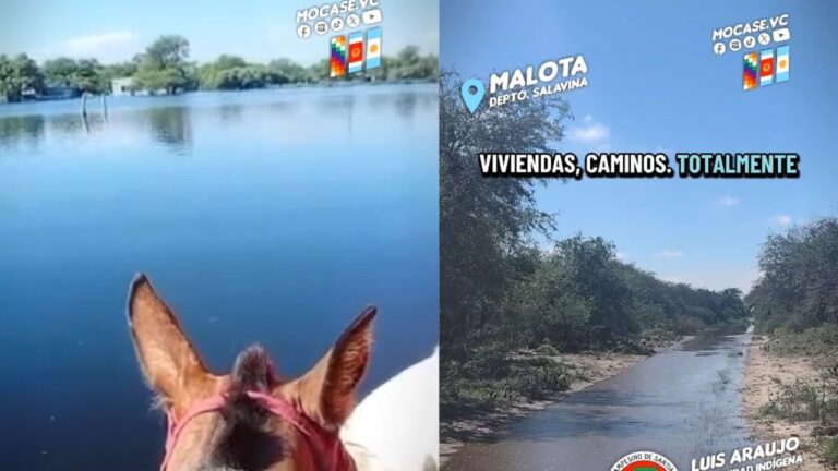 Vista aérea de zonas rurales anegadas en el departamento Salavina, Santiago del Estero.