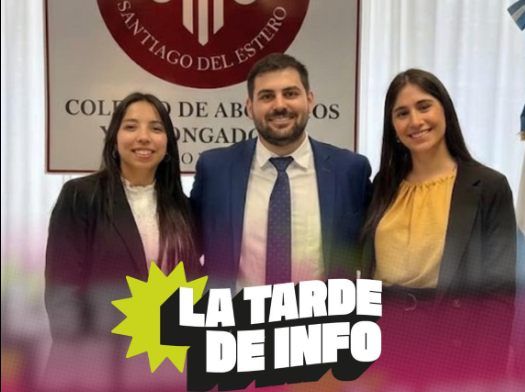 Conductores Leo y Caro en el set de La Tarde de Info junto a abogados del Colegio de Abogados de Santiago del Estero