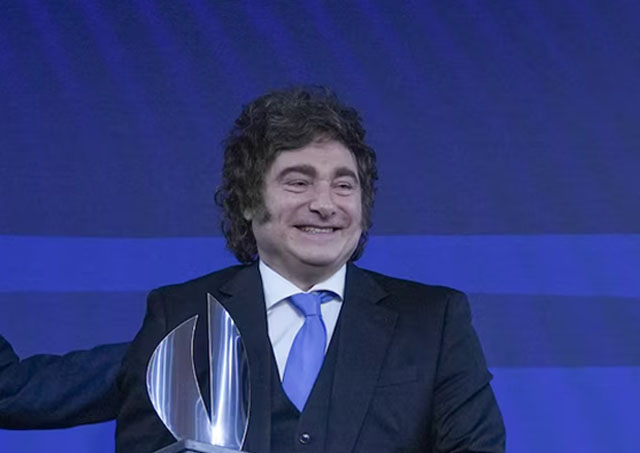 Javier Milei durante su discurso en la Fundación Libertad