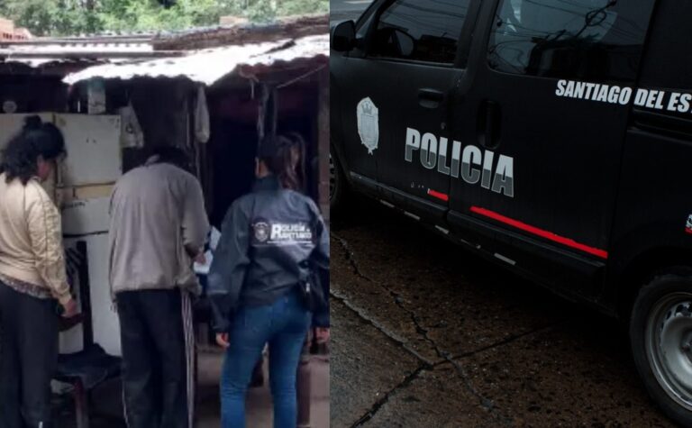 Ilustración de un operativo policial en un albergue transitorio, representativo del caso en Los Telares, Santiago del Estero.