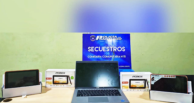 Equipos tecnológicos recuperados por la policía en Santiago del Estero