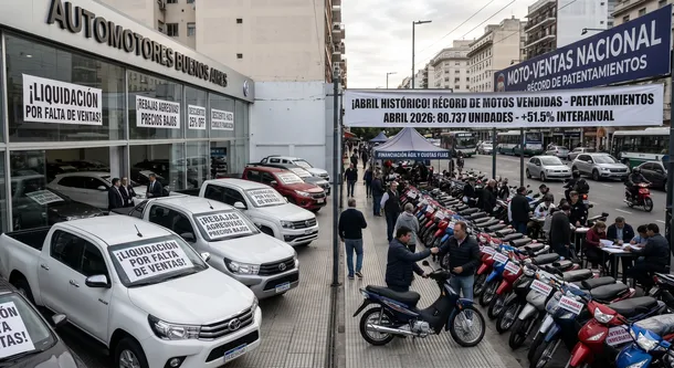 Motos y autos en una calle de Argentina
